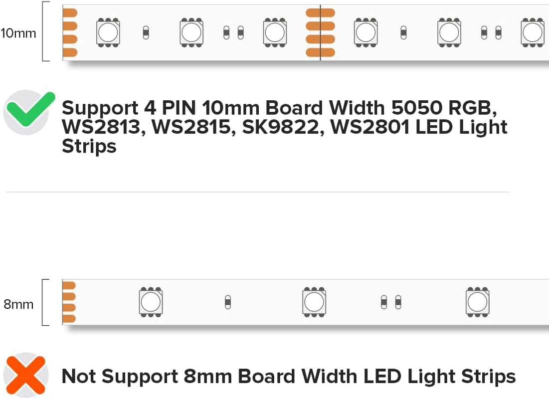 BTF-LIGHTING 4-Pin 10mm Transparent Connector Kit with Gapless Solderless Connectors and Extension Wires for WS2815, WS2813, and Other SMD LED Strips