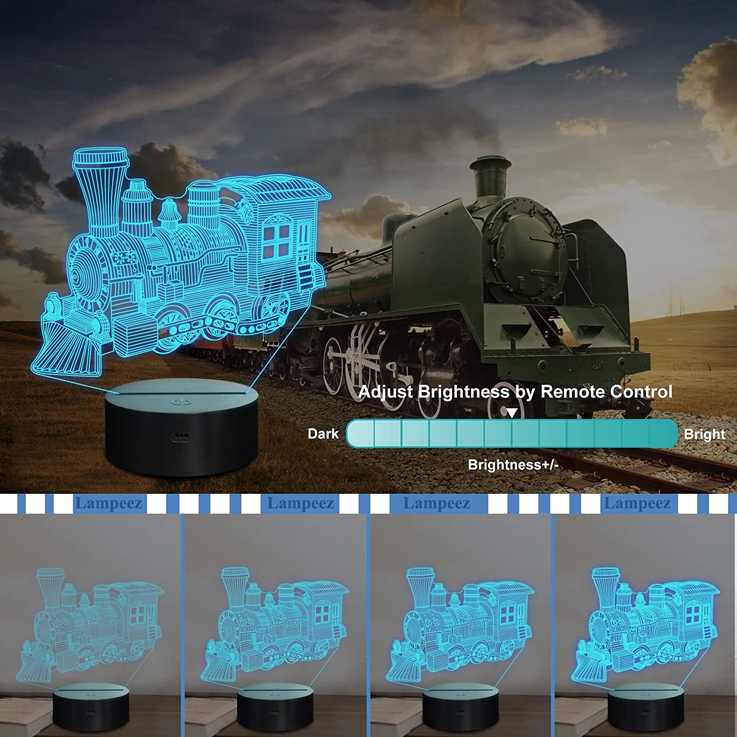 Lampeez 3D Steam Train Illusion Night Light