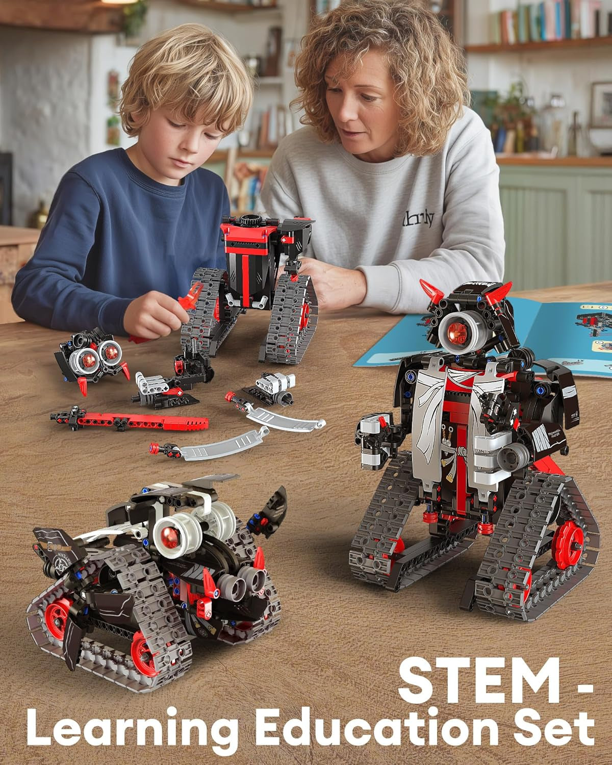 5-in-1 STEM Remote-Controlled Robot Building Kit with APP, Samurai/Ninja Blocks, 419 Pieces, Educational DIY Erector Set for Children Ages 6 and Up