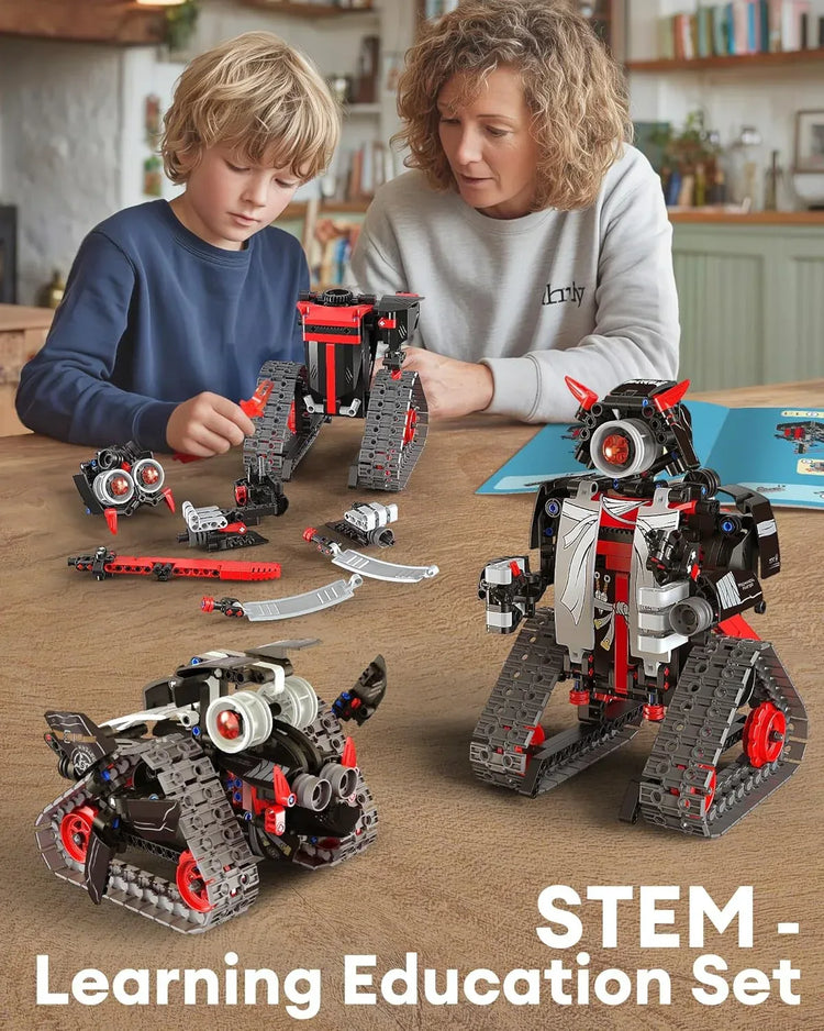 Opmind 5-in-1 STEM robot building kit with 419 pieces, app-controlled samurai and ninja robot blocks for kids ages 6+
