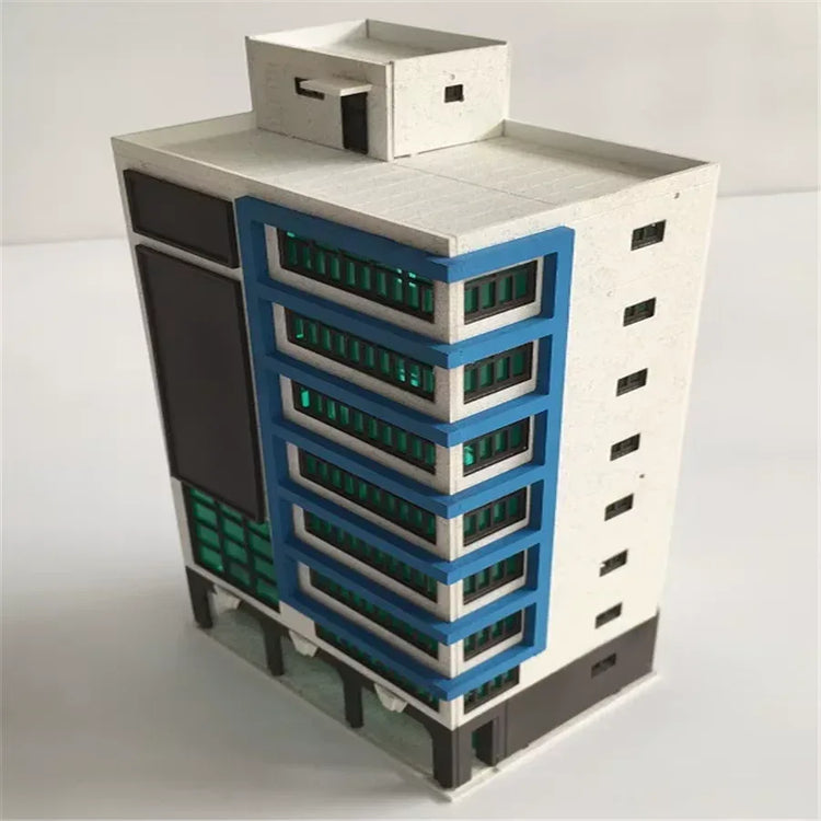 N scale Outland Models train railway skyscraper building shopping center toy with detailed store facade and urban design.