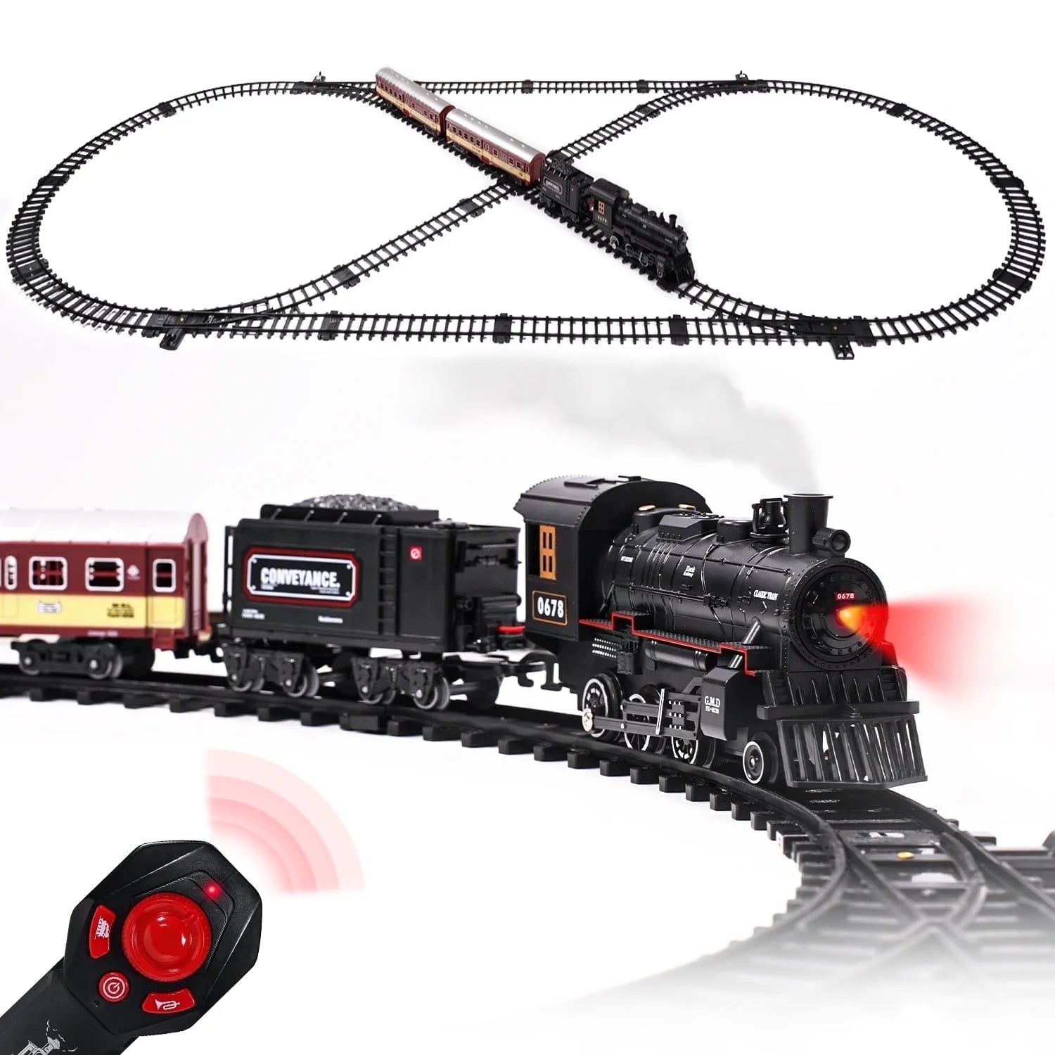 Ultimate Remote-Controlled Electric Train Set with AUOSHI Steam Locomotive - Lights, Sounds & Cargo Fun for Kids 5+!