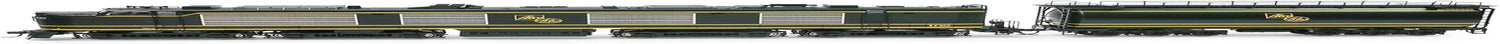 HO Scale GE Gas Turbine Locomotive with Tender, model ATHG41146 by Horizon Hobby, detailed black and gray locomotive with tender.