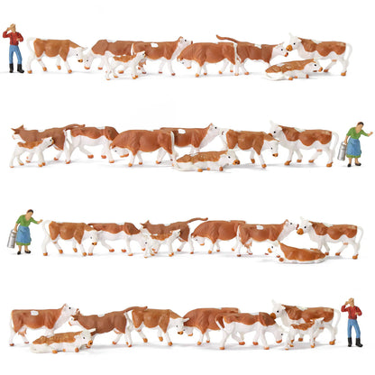 Evemodel 36Pcs Model Trains HO Scale 1:87 Model Horses Cows Farm Animals with Model Figures