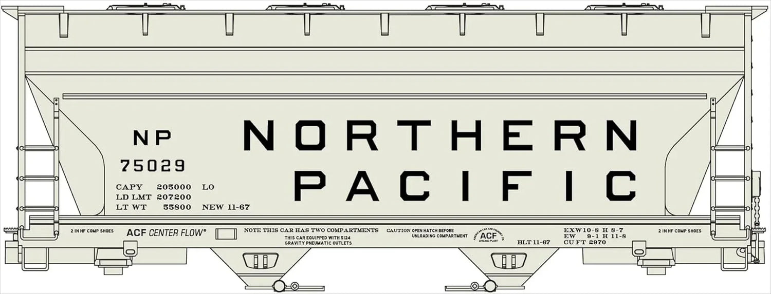 HO Scale 2-Bay ACF Covered Hopper - Northern Pacific Model ACU2206 - BYMRR Train Store