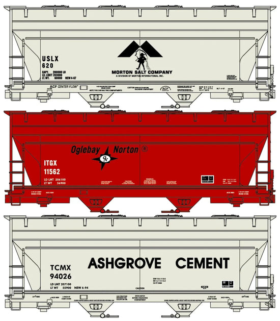 Accurail Inc three-car freight set with detailed private owner railcars, featuring realistic paint and markings.