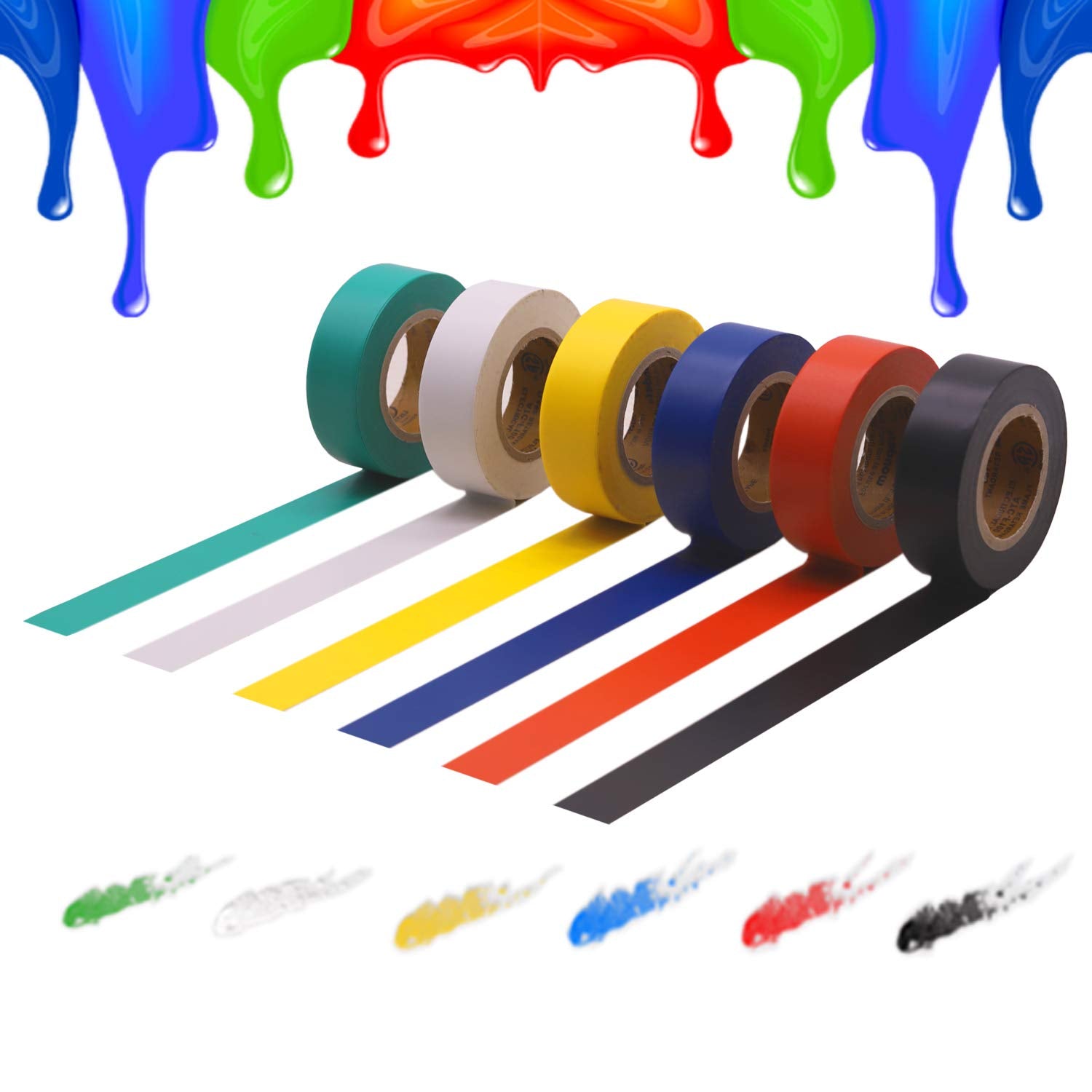 Multicolor Electrical Tape Set - 6 Pack, 0.7 Inch x 30 Feet, 600V Voltage Rating, Dustproof Adhesive for Home and Automotive Wiring