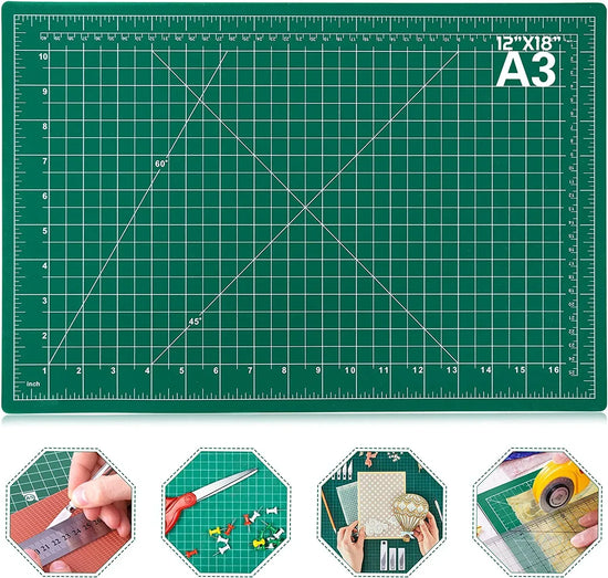 Anezus 12x18-inch self-healing double-sided rotary cutting mat with 5-ply craft board for sewing and scrapbooking projects.