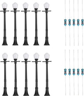 Artudatech 10-piece LCX04 model railway lamppost set with O scale LEDs, detailed street lights for model train layouts.