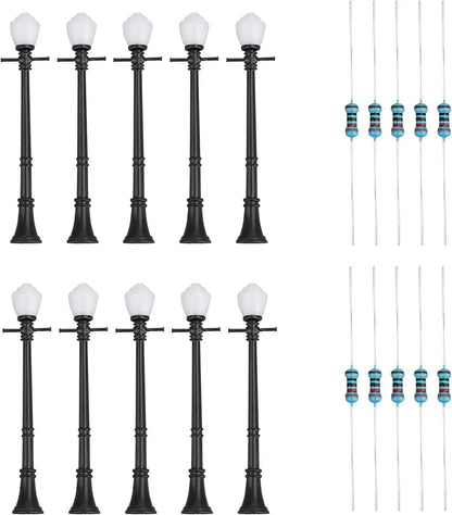 Artudatech 10-piece LCX04 model railway lamppost set with O scale LEDs, detailed street lights for model train layouts.