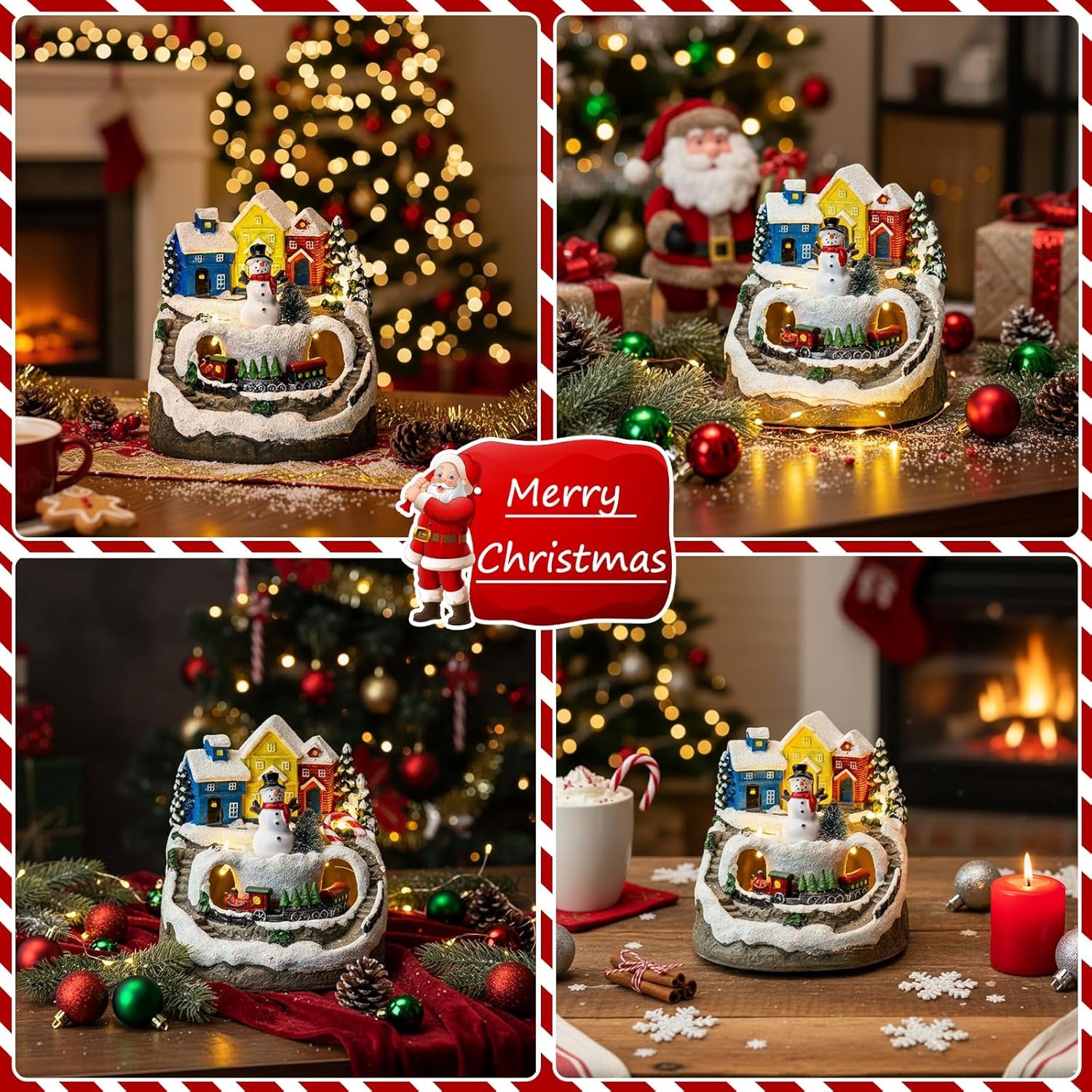 Mxwcy Christmas Village Figurines Christmas Collectibles Statues Architectural Decorations, Snowman with Spinning Train 8 Music & LED Light for Xmas Home Decor Gift