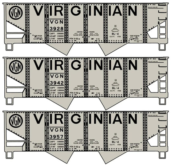 Enhance Your Model Railroad with the Authentic 8175 Virginian Twin Hopper Three-Car Set - BYMRR Train Store