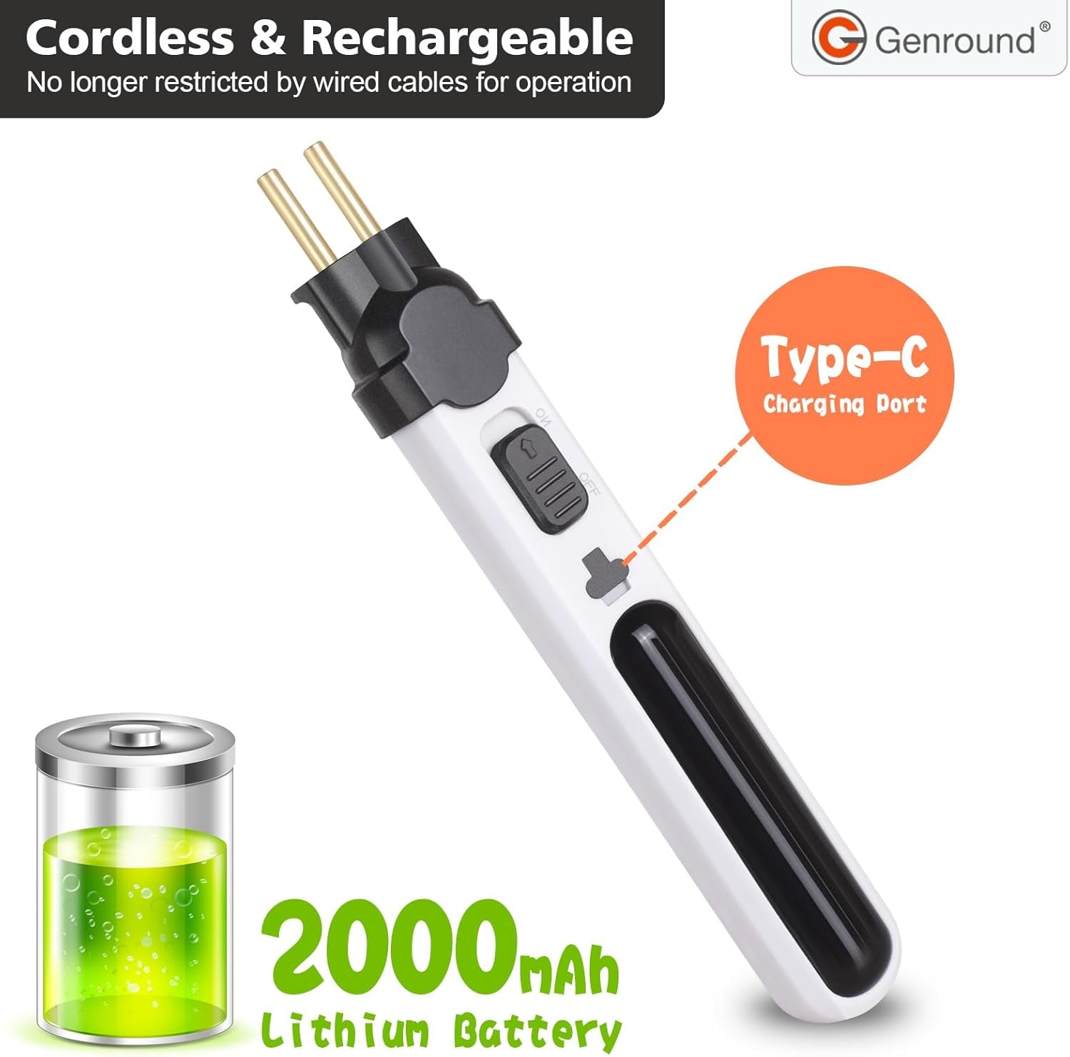Genround 6-in-1 cordless foam cutter for craft carving and detailed DIY foam projects, with a sleek ergonomic design.