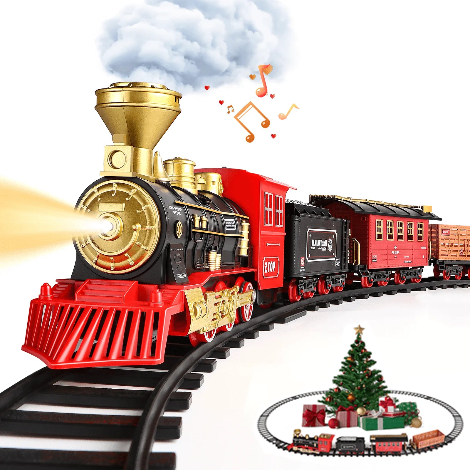 Ultimate Deluxe Steam Locomotive Train Set for Kids - Complete with Engine, Cargo Car, Expansive Track, Lights, Sounds, and Realistic Steam Effects - The Perfect Holiday Gift for Ages 3-12!