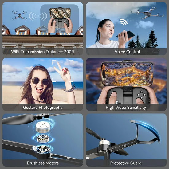 4K brushless motor drone with camera for adults, featuring sleek design and advanced aerial photography capabilities.