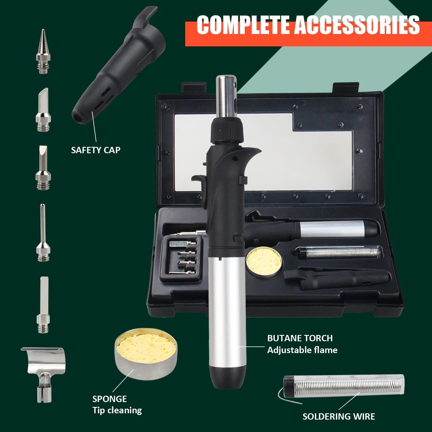 FROGBRO Cordless Butane Soldering Iron Kit with Adjustable Flame Temperature up to 2372℉, Includes 6 Tips for Electrical Maintenance and DIY Projects