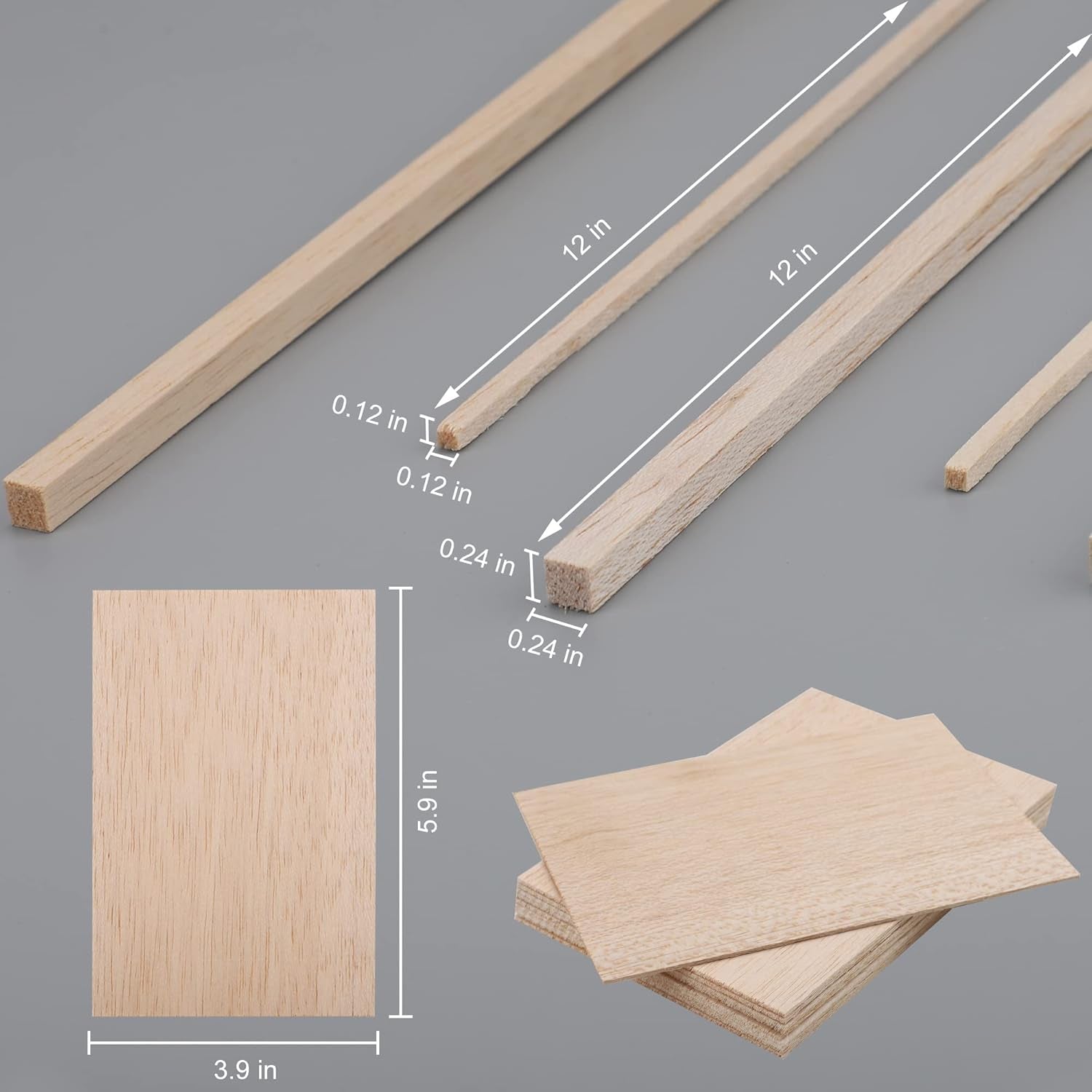 Set of balsa wood sticks and sheets for DIY crafts and model making by Peony Man, ideal for creative woodworking projects.