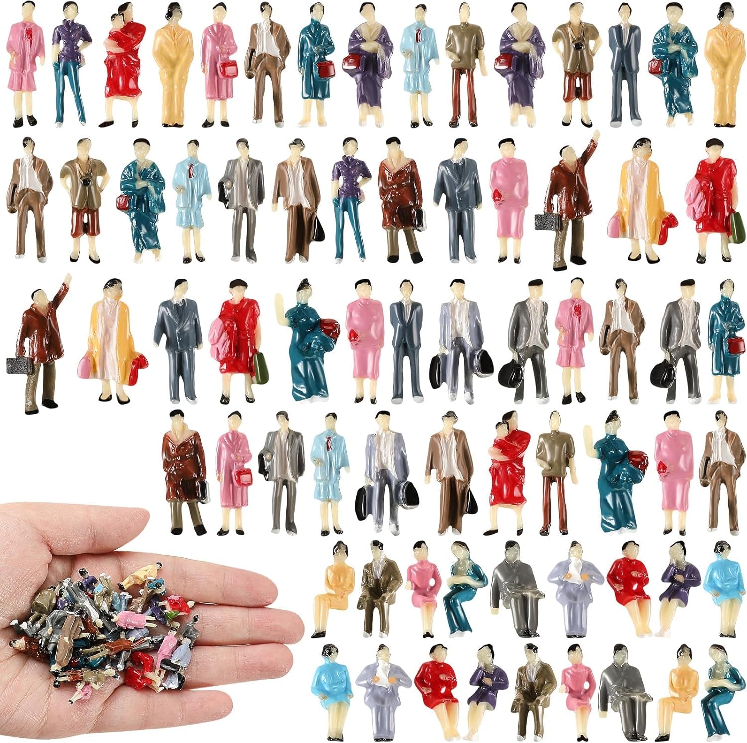 Hungdao 50-Piece 1:87 HO Scale Miniature People Figurines - Painted Figures for Park and Street Scenes