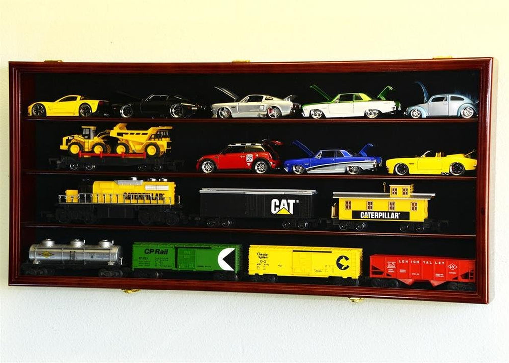 O Scale Train Display Case Cabinet Wall Rack W/Uv Protection- Lockable -Cherry