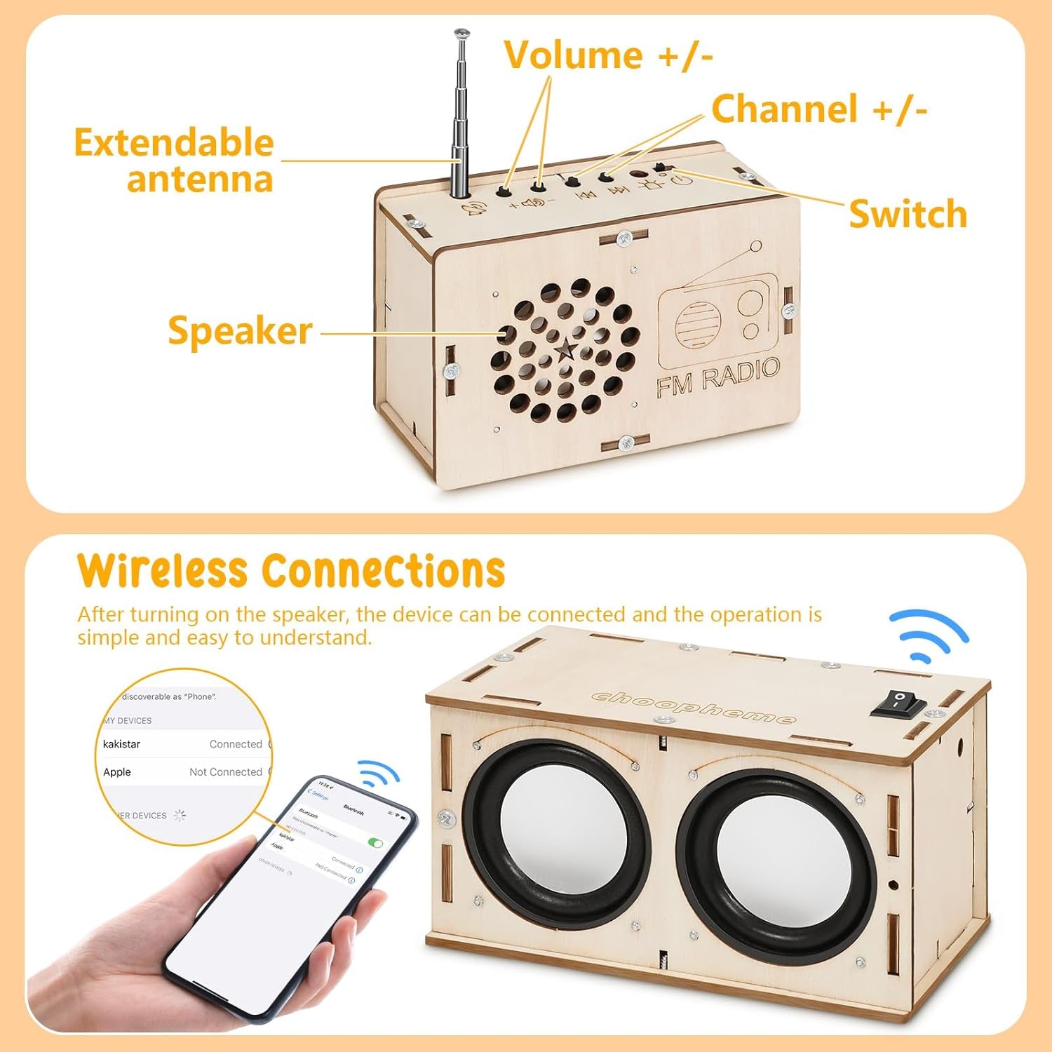 STEM Electronics Kit for Ages 8-14: Build Your Own Bluetooth Speaker and FM Radio - Ideal Science Projects and Experiments for Boys and Girls