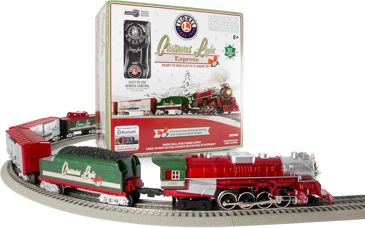 Lionel Christmas Light Express Lionchief 5.0 Electric O Gauge Train Set with Bluetooth Connectivity and Remote Control