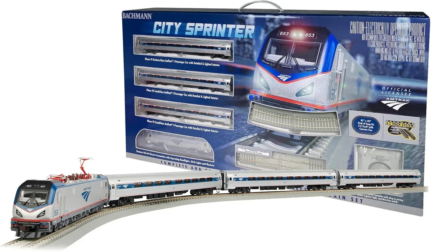 Bachmann Trains Amtrak City Sprinter HO scale electric train set with locomotive and passenger cars on track