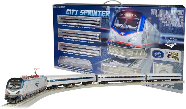 Bachmann Trains Amtrak City Sprinter HO scale electric train set with locomotive and passenger cars on track