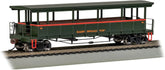 HO scale Bachmann East Broad Top open-sided excursion train car with detailed exterior and open windows.