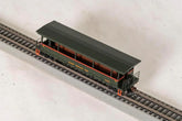 HO scale Bachmann open-sided excursion car with East Broad Top 