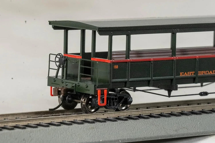 HO scale Bachmann open-sided excursion train car featuring East Broad Top 