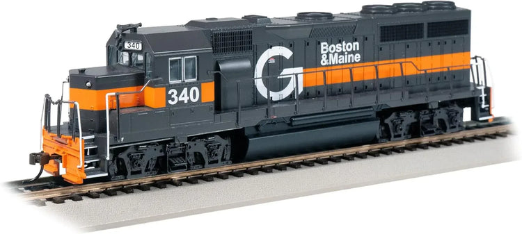 Bachmann EMD GP40 Diesel Locomotive model showcasing detailed Boston livery, realistic train features, and vibrant colors.