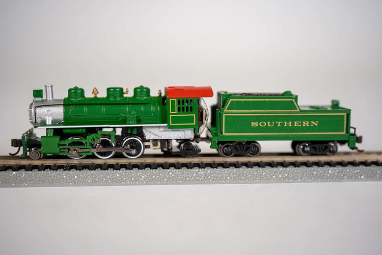 N scale Bachmann Industries Prairie 2-6-2 locomotive with tender, detailed model train for model railway enthusiasts.