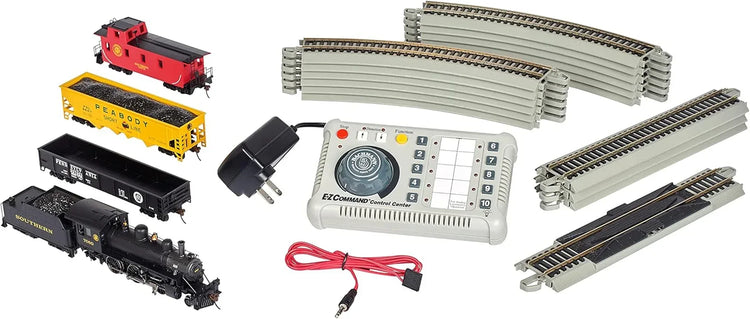 HO scale Bachmann Trains Echo Valley Express electric train set with DCC sound, ready-to-run model featuring detailed locomotive and cars.