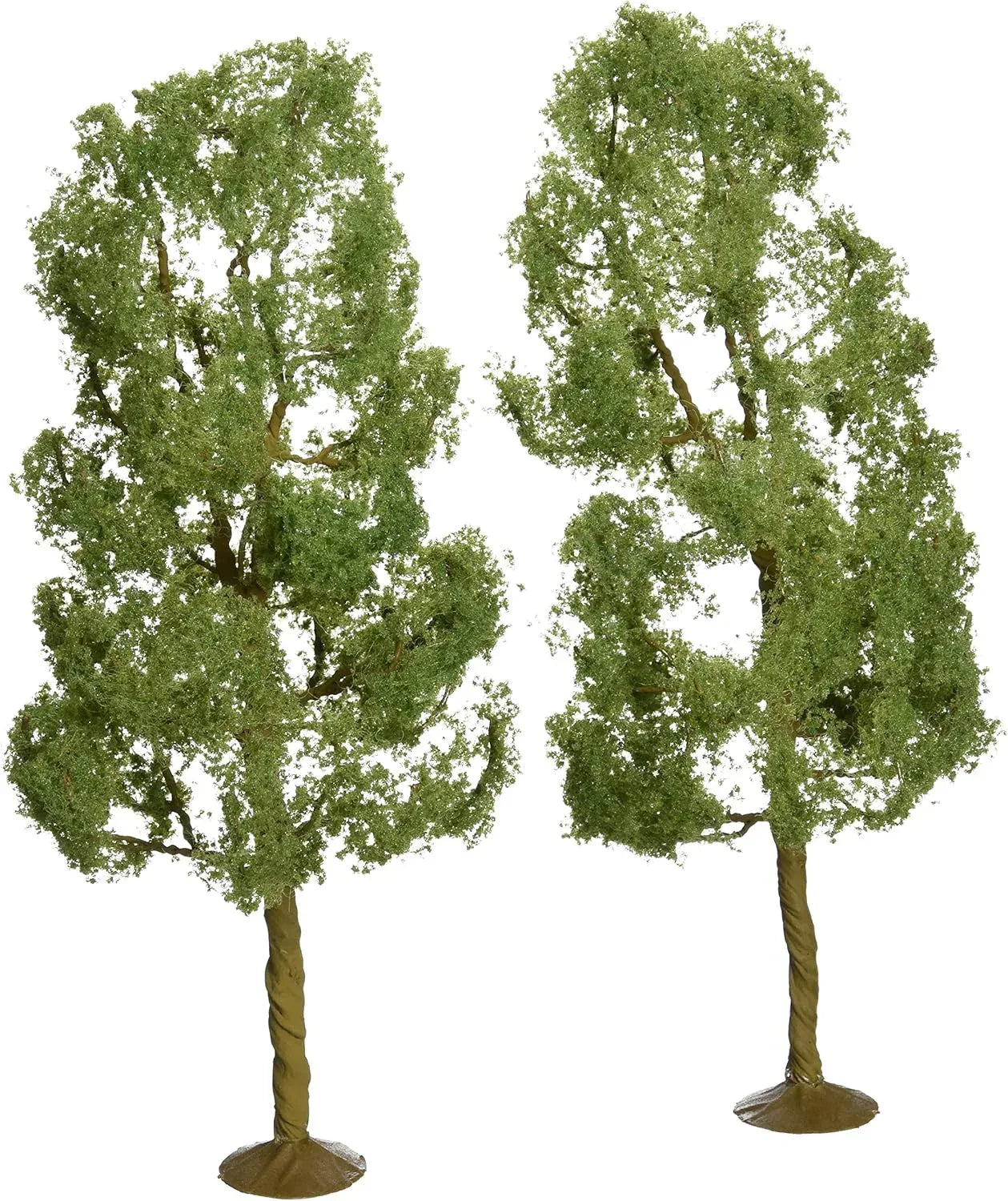 Set of two 8-inch Bachmann Industries O scale Sycamore Trees for model train scenery, realistic miniature tree display.