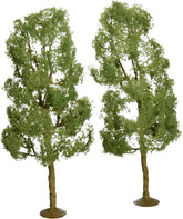 Set of two 8-inch Bachmann Industries O scale Sycamore Trees for model train scenery, realistic miniature tree display.