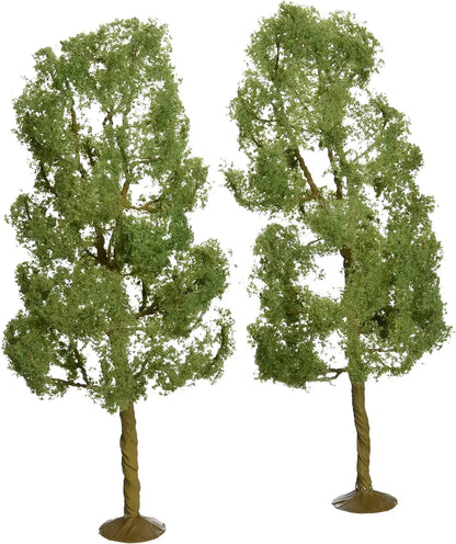 Set of two 8-inch Bachmann Industries O scale Sycamore Trees for model train scenery, realistic miniature tree display.