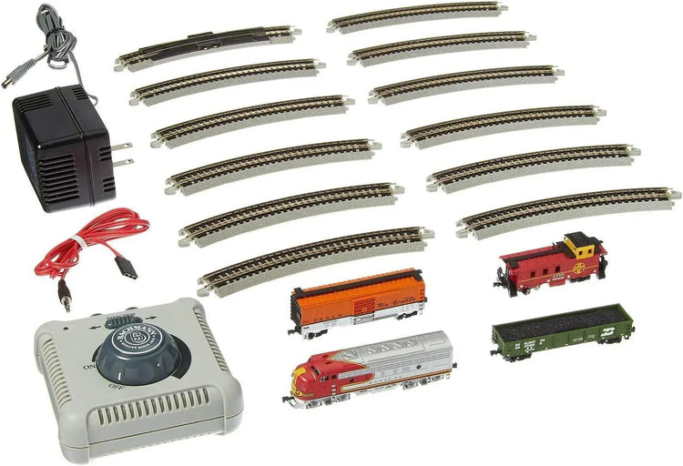 Bachmann Trains Super Chief N Scale ready-to-run electric train set with locomotive and passenger cars on track.