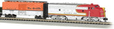 N scale Bachmann Industries Super Chief electric train set with locomotive and passenger cars on a model railway track.
