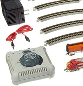 N scale Bachmann Trains Super Chief electric train set with locomotive and passenger cars on a model railway track.
