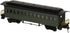 Bachmann HO scale unlettered green passenger coach for model trains, vintage 1860-1880 era, detailed model train accessory