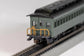 Unlettered green Bachmann HO scale passenger train coaches for model train collectors, circa 1860-1880.