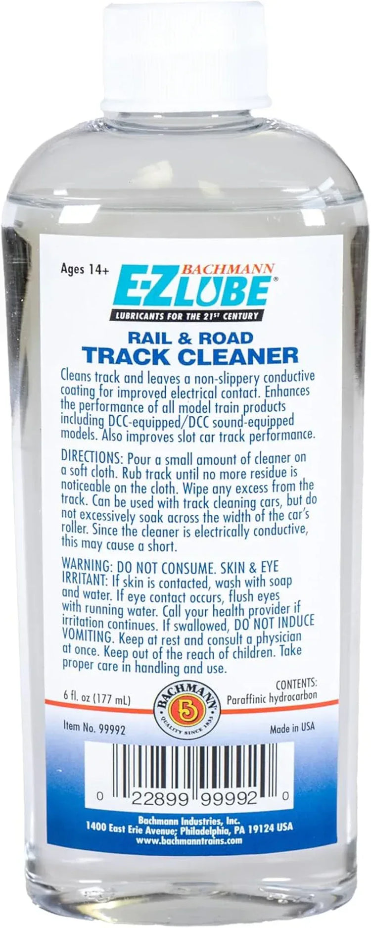 Bachmann Industries Track and Rail Cleaner bottle, 6 fl oz, compatible with all model train scales, for cleaning locomotive tracks.