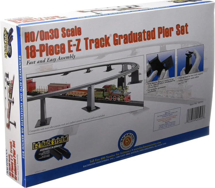 Bachmann Industries Inc. 18-piece E-Z Track graduated pier set in white for HO and On30 scale model train layouts