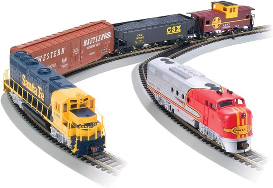 Bachmann Trains Digital Commander DCC HO Scale electric train set with locomotives and track components, ready to run.