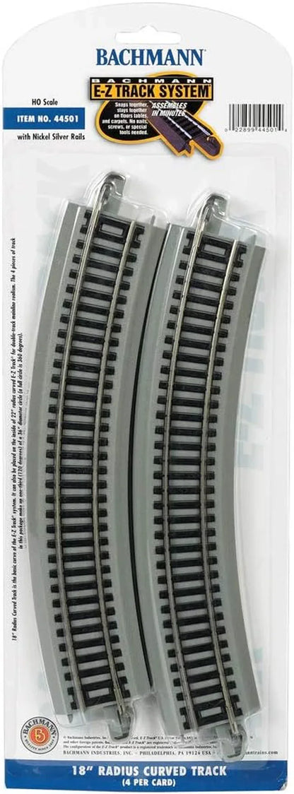 Bachmann Trains E-Z Track 18-inch radius curved track set with four nickel silver rails and gray roadbed for HO scale model trains