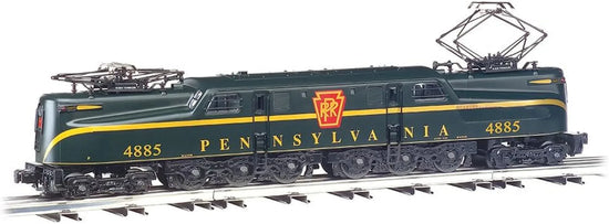 O scale Bachmann Trains PRR GG-1 locomotive in Brunswick Green with single stripe, featuring True Blast Plus sound.