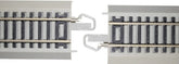 Set of four Bachmann Trains HO scale snap-fit E-Z Track 3-inch straight sections with nickel silver rails and gray roadbed.