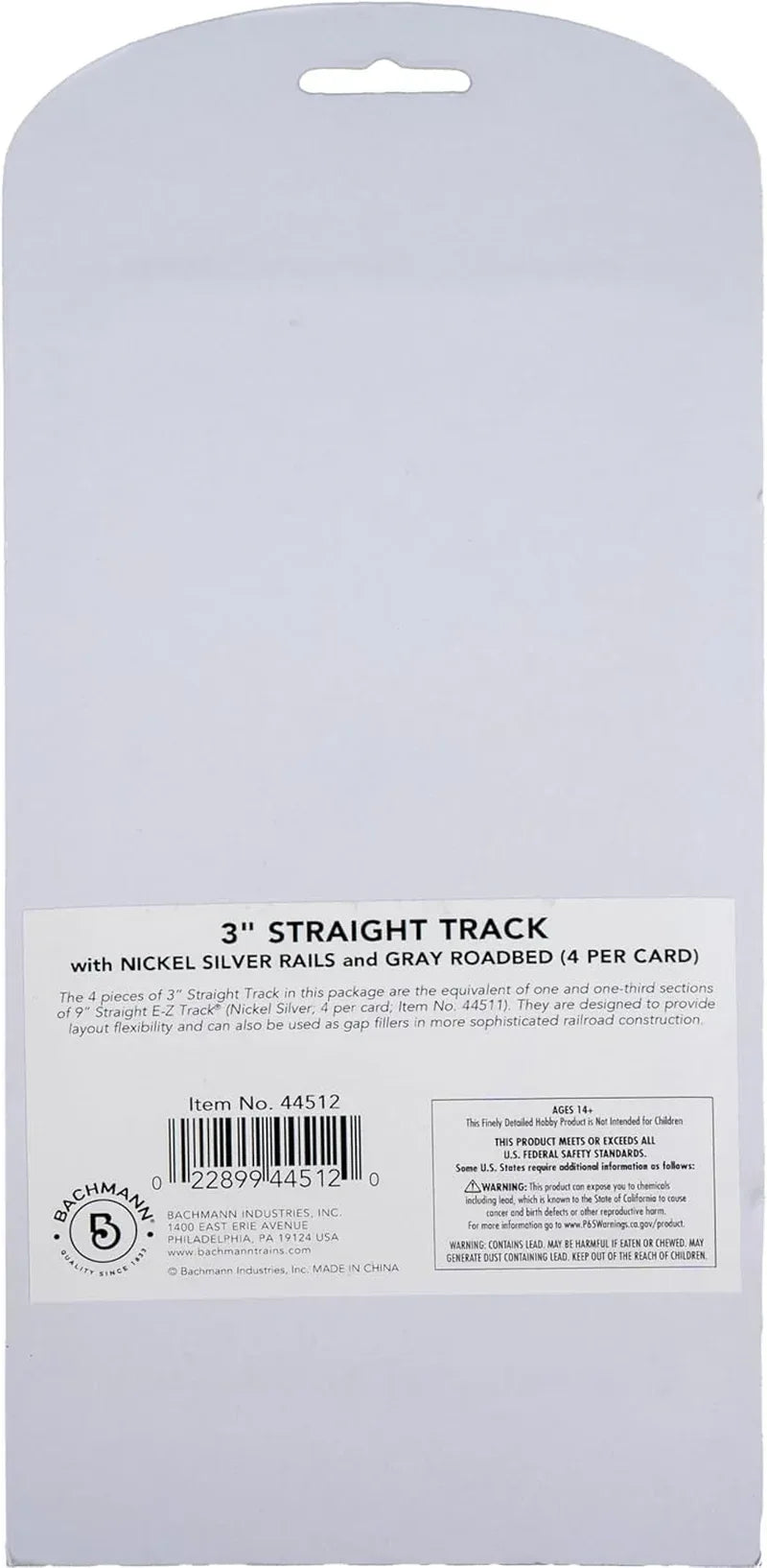 Bachmann Trains HO Scale Snap-Fit E-Z Track 3-inch straight track with nickel silver rails and gray roadbed, pack of four.