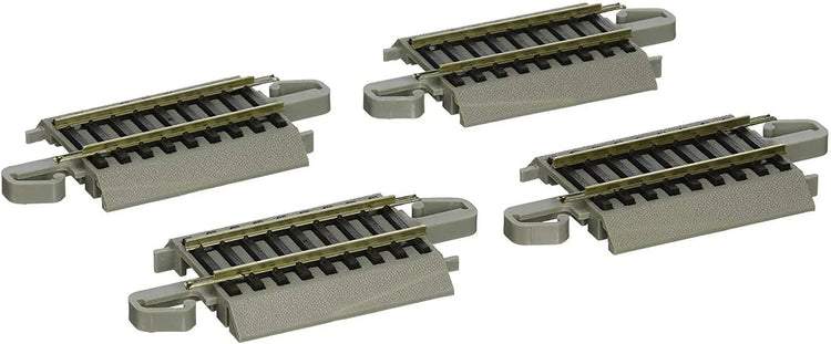 Bachmann Trains HO Scale Snap-Fit E-Z Track 4.50-inch straight track with nickel silver rails and gray roadbed, 4-pack.