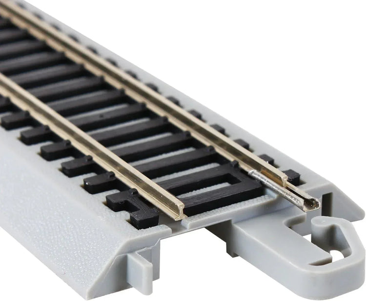 Bachmann Trains HO Scale Snap-Fit E-Z Track 4.50-inch straight track pack with nickel silver rails and gray roadbed, 4-piece set.